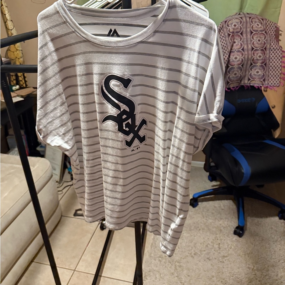 Majestic Black and White Striped Tee